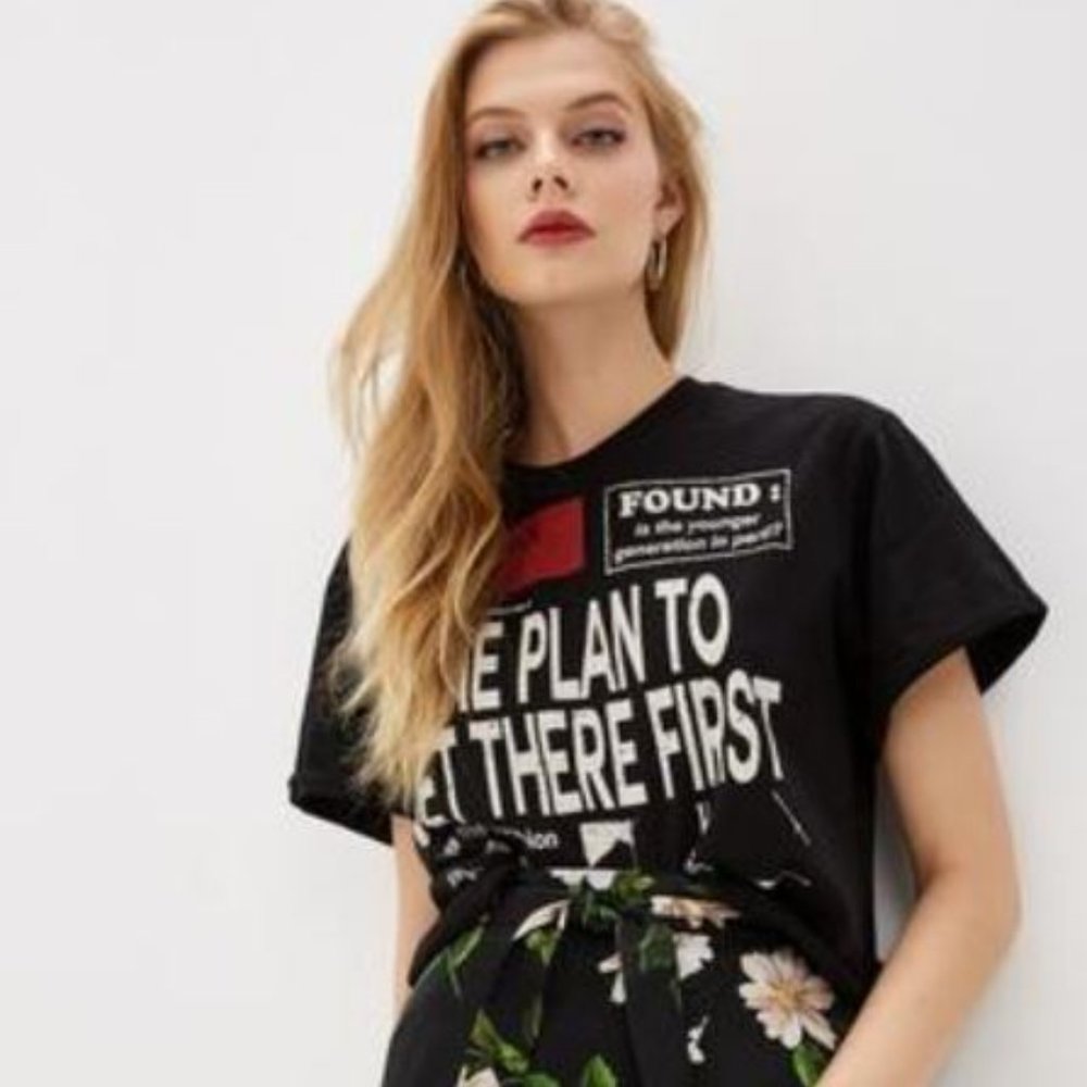 the kooples The Plan To Get There First Newspaper-inspired Graphic Tee In black